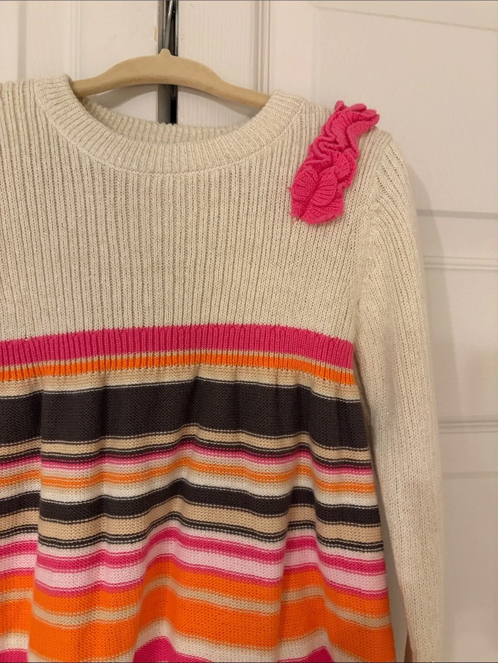 Gymboree Vintage Sweater Dress with Pink & Orange Stripes and Rosette Size 2T